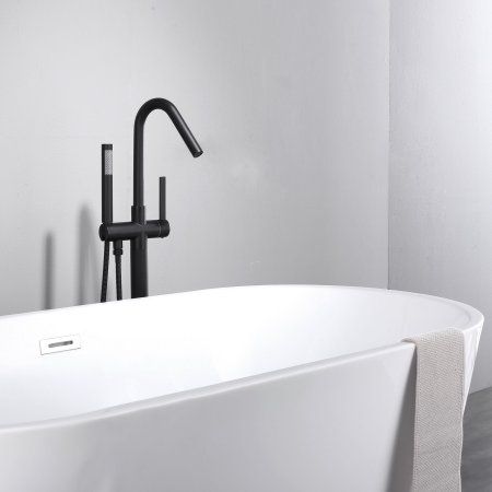 Смеситель напольный черный для ванны с душем с поворотным изливом BOND Circle B05-4988