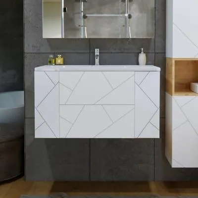 Тумба под раковину подвесная Бриклаер КРИСТАЛЛ белый, 100 см