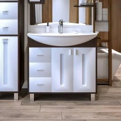 Тумба под раковину напольная Бриклаер БАЛИ венге/белый , 85 см