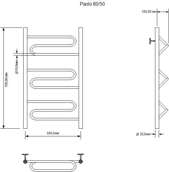 Полотенцесушитель водяной Aquanet Paolo 800x500 хром