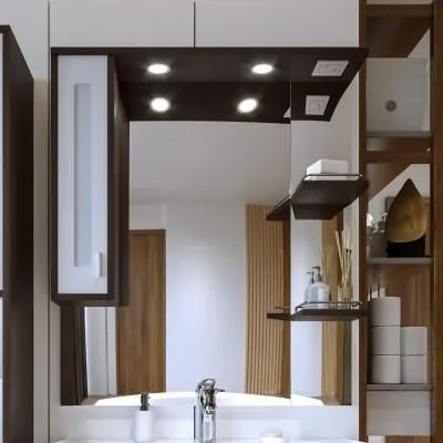 Зеркало со шкафом Бриклаер БАЛИ 90 см левое, венге/белый