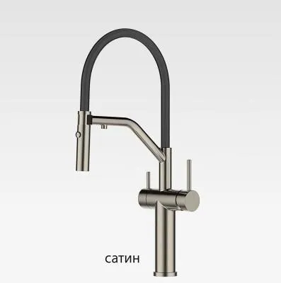 Смеситель для кухонной мойки Gappo G4399-85 с гибким изливом и подключением фильтра питьевой воды, сатин