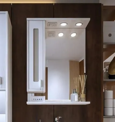 Зеркало со шкафом Бриклаер БАЛИ 62 см левое, светлая лиственница/белый