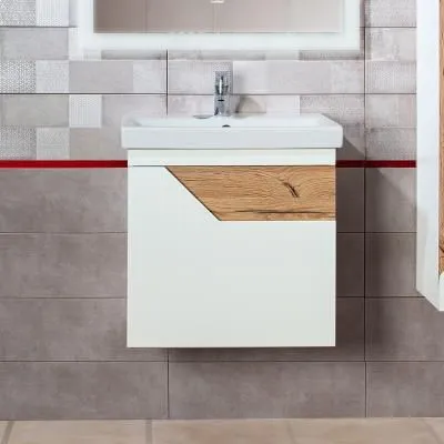 Тумба под раковину подвесная Бриклаер Брайтон белый/дуб, 60 см