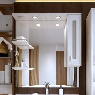 Зеркало со шкафом Бриклаер БАЛИ 90 см правое, светлая лиственница/белый