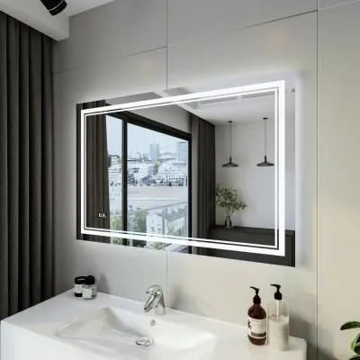 Зеркало Бриклаер Эстель-2 120 с подсветкой LED, на взмах руки, часы