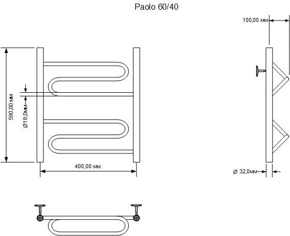 Полотенцесушитель водяной Aquanet Paolo 600x400 хром