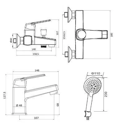 Набор смесителей с душ.набором OneLife P02-311b черный