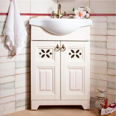 Тумба под раковину напольная угловая Бриклаер КАНТРИ бежевый дуб прованс, 60 см