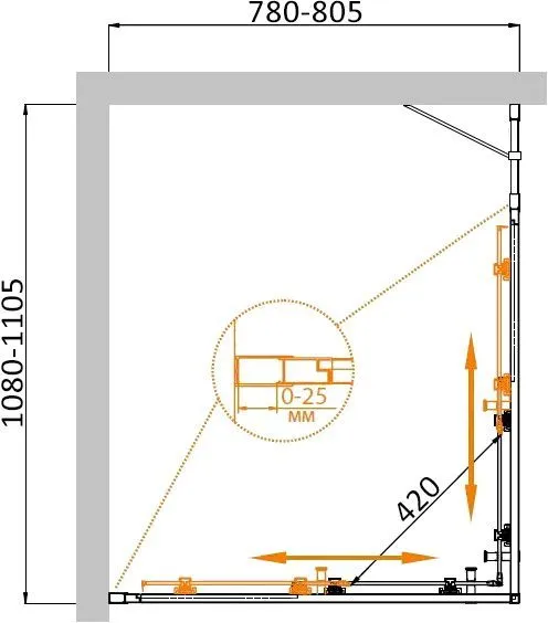Душевой уголок Cezares Molveno MOLVENO-AH-21-80+30-C-Cr-IV 110x80x195 стекло прозрачное/профиль хром