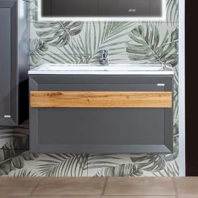 Тумба под раковину подвесная Бриклаер БЕРЛИН оникс серый, 100 см