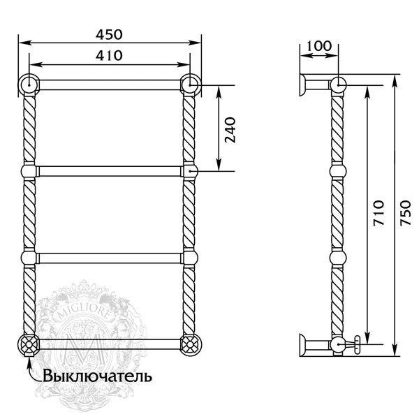 Полотенцесушитель электрический Migliore Edera SX ML.EDR-EL.100.DO 75х45 см - купить в Москве по низкой цене в интернет-магазине с доставкой по всей России | HITsant Полотенцесушитель электрический Migliore Edera SX ML.EDR-EL.100.DO 75х45 см