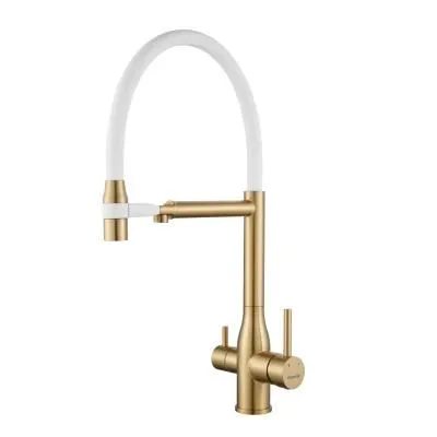 Смеситель для кухни с гибким изливом, с подключением фильтра Shevanik S378G, Золотой сатин