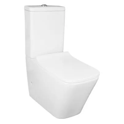 Унитаз-компакт напольный Azario Quadro 605x340x810 безободковый с сидением микролифт и арматурой, белый (AZ-2175)