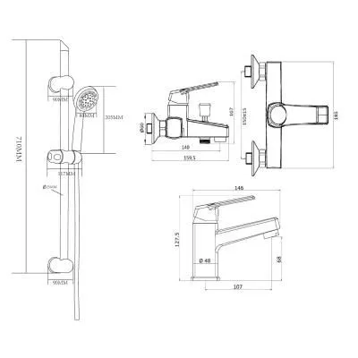 Набор смесителей с душ.комплектом OneLife P02-511b черный