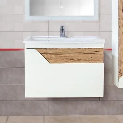 Тумба под раковину подвесная Бриклаер Брайтон белый/дуб, 80 см