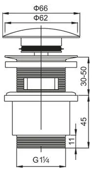 Донный клапан Cezares CZR-SAT5-01 с системой "клик-клак", с переливом, хром