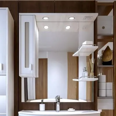 Зеркало со шкафом Бриклаер БАЛИ 90 см левое, светлая лиственница/белый