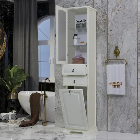 Пенал Opadiris Риспекто 40, с бельевой корзиной, цвет слоновая кость, левый, вар. 2