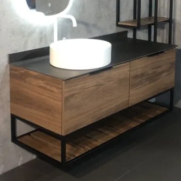 Тумба-умывальник COMFORTY "Порто-120-1" дуб тёмно-коричневый с черной столешницей c раковиной COMFORTY 9110 - купить в Москве по низкой цене в интернет-магазине с доставкой по всей России | HITsant Тумба-умывальник COMFORTY "Порто-120-1" дуб тёмно-коричневый с черной столешницей c раковиной COMFORTY 9110