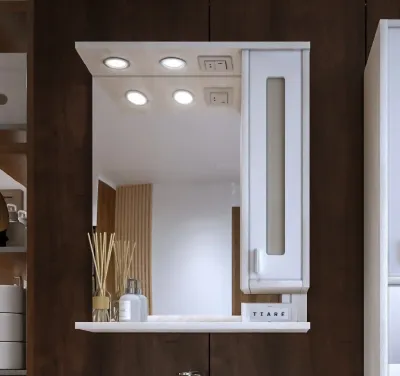 Зеркало со шкафом Бриклаер БАЛИ 62 см правое, светлая лиственница/белый