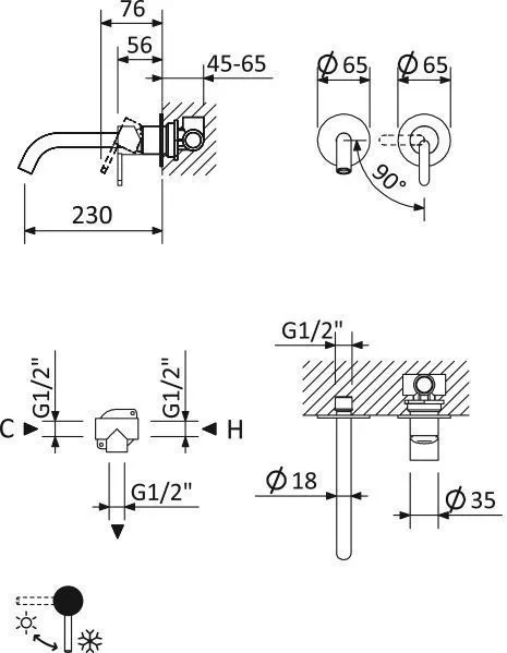 Смеситель для раковины встраиваемый CEZARES LEAF-BLI2-L-SS
