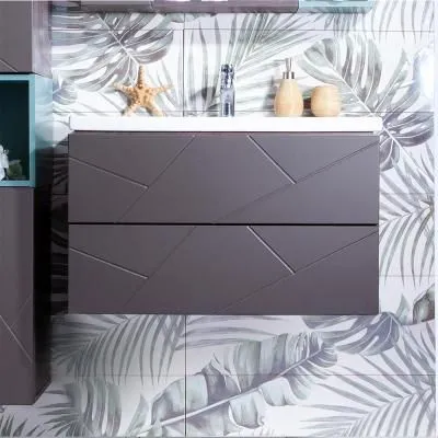 Тумба под раковину подвесная Бриклаер КРИСТАЛЛ ясень анкор темный/графит, 80 см