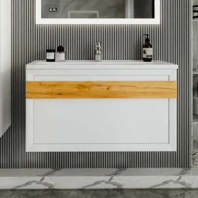 Тумба под раковину подвесная Бриклаер БЕРЛИН белый , 100 см