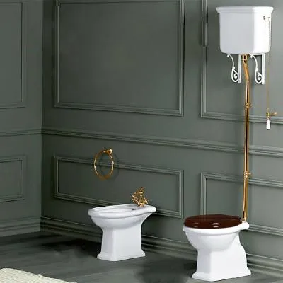 Унитаз напольный Simas Lante LA01bi вертикальный выпуск, с высоким бачком, с фурнитурой золото