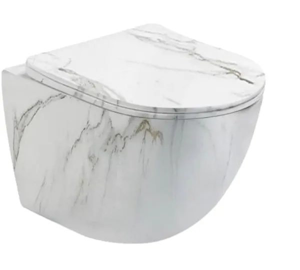Унитаз подвесной Ceramalux 2213-K, белый мрамор