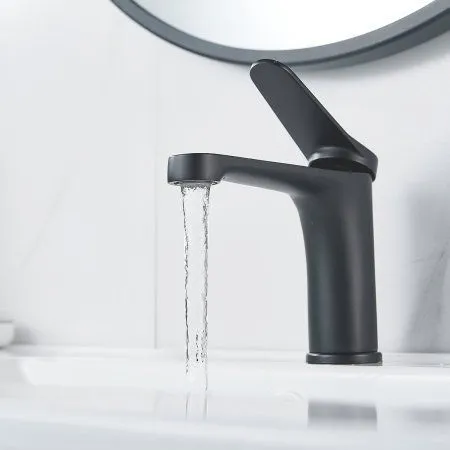 Смеситель для раковины однорычажный с гайкой Shevanik S6201H, Черный