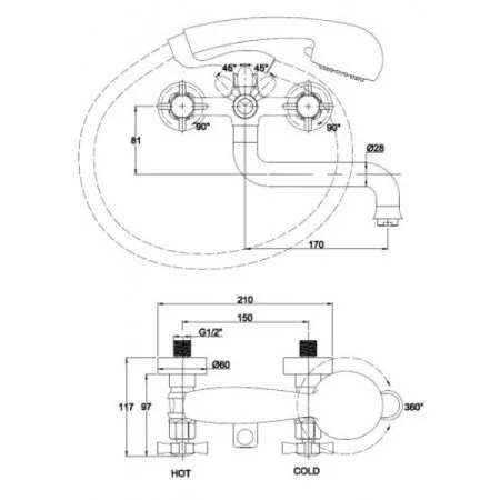 Смеситель для ванны с душем KAISER Cross (41022)