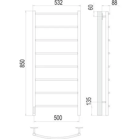 Полотенцесушитель электрический Terminus Классик П8 50х85, левый 4670078531377, хром
