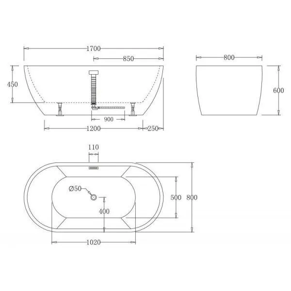 Акриловая ванна BelBagno BB70-1700-800
