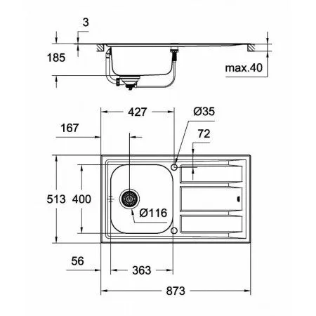 Мойка кухонная Grohe K400 31568SD0 нержавеющая сталь, матовая