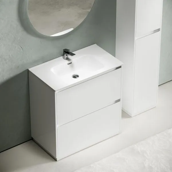 Тумба под раковину SANCOS Libra Floor напольная, 790х450х840, c двумя ящиками оснащенными доводчиками, белый глянец ,  LB80FW