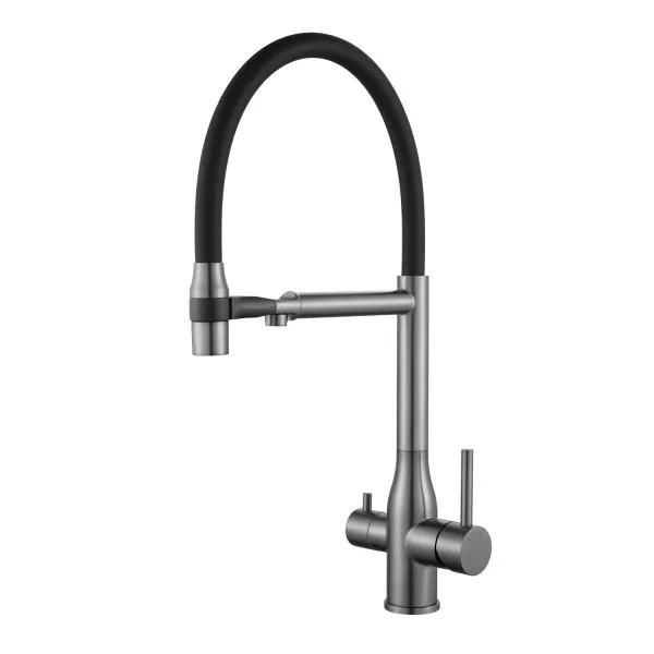 Смеситель для кухни с гибким изливом, с подключением фильтра Shevanik S378T, Оружейная сталь