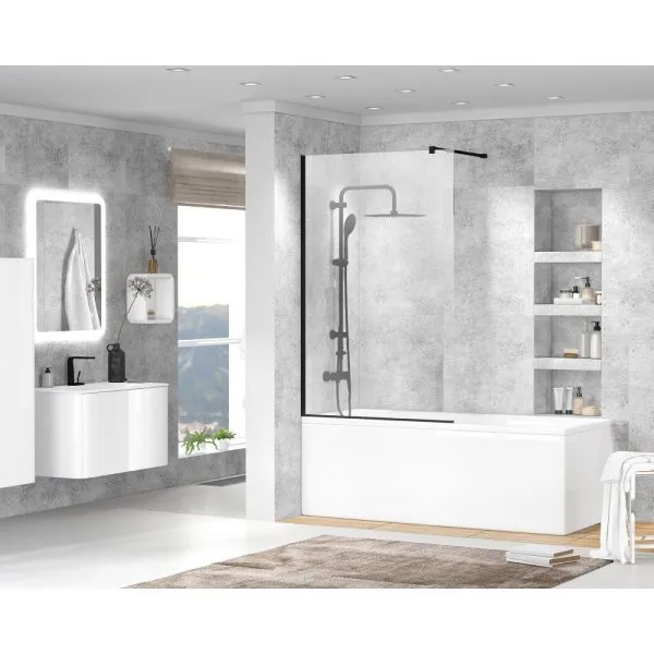 Шторка на ванну Cezares Liberta LIBERTA-V-1-90/155-C-NERO 90 прозрачное стекло, черный - купить в Москве по низкой цене в интернет-магазине с доставкой по всей России | HITsant Шторка на ванну Cezares Liberta LIBERTA-V-1-90/155-C-NERO 90 прозрачное стекло, черный