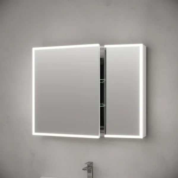 Зеркальный шкаф для ванной комнаты из алюминия SANCOS Evoke 900x700х136 мм с LED подсветкой,  SC8090