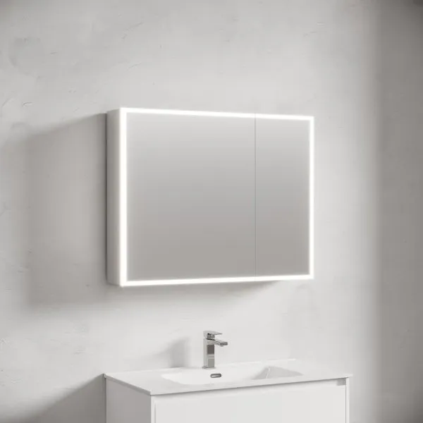 Зеркальный шкаф для ванной комнаты из алюминия SANCOS Evoke 900x700х136 мм с LED подсветкой,  SC8090