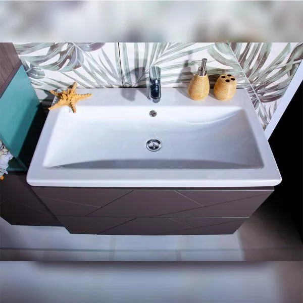 Тумба под раковину подвесная Бриклаер КРИСТАЛЛ ясень анкор темный/графит, 80 см