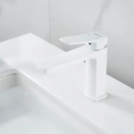 Смеситель для раковины однорычажный с гайкой Shevanik S9901C, Белый