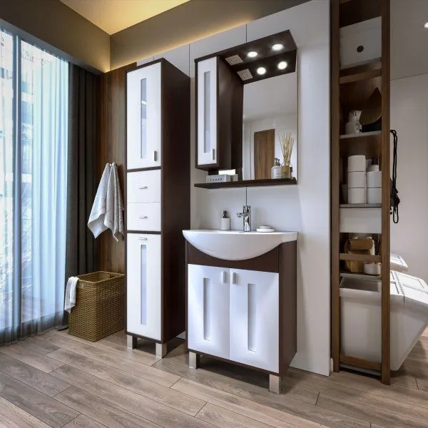 Зеркало со шкафом Бриклаер БАЛИ 62 см левое, венге/белый