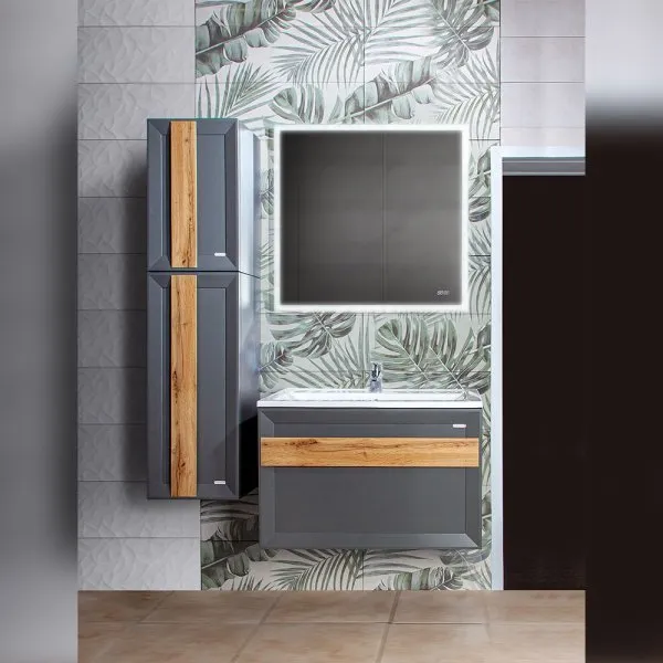 Тумба под раковину подвесная Бриклаер БЕРЛИН оникс серый, 80 см