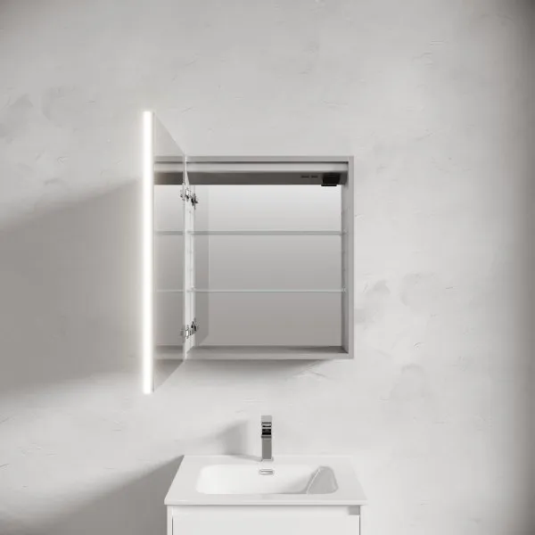 Зеркальный шкаф для ванной комнаты из алюминия SANCOS Evoke 600x700х136 мм, с LED подсветкой,  SC8060