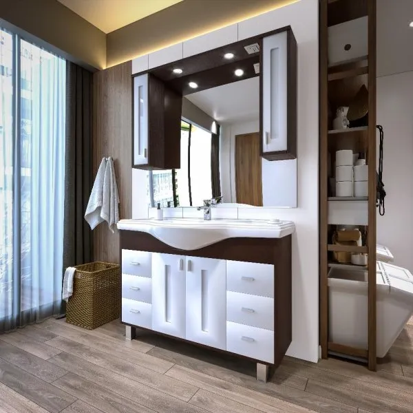 Тумба под раковину напольная Бриклаер БАЛИ венге/белый , 120 см