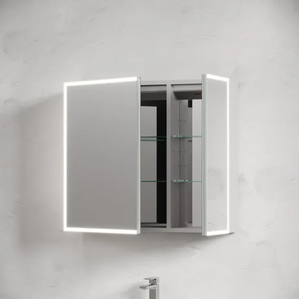 Зеркальный шкаф для ванной комнаты из алюминия SANCOS Evoke 800x700х136 мм с LED подсветкой  SC8080