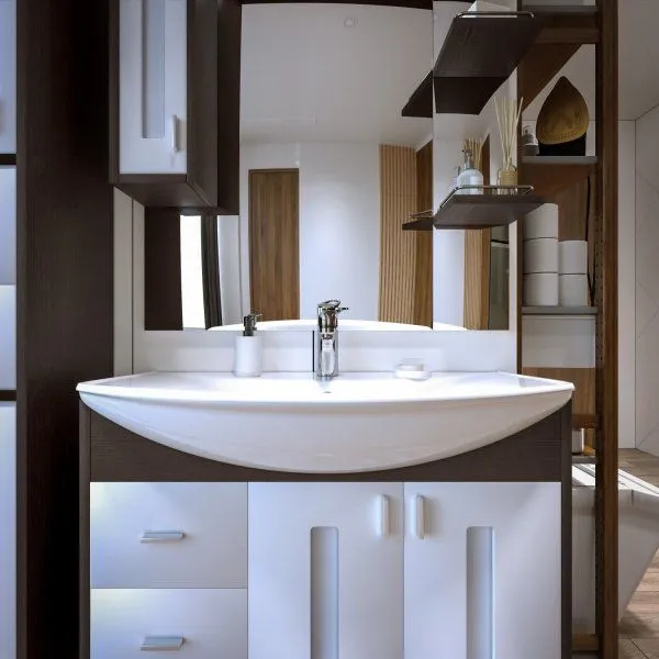 Зеркало со шкафом Бриклаер БАЛИ 90 см левое, венге/белый