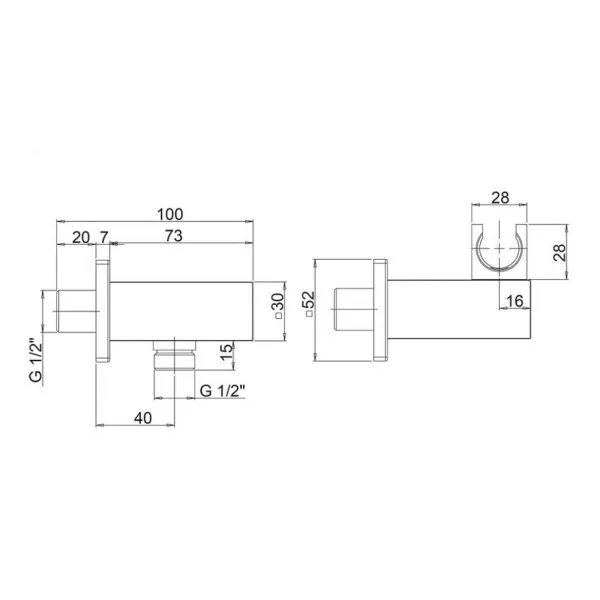Вывод для воды PAINI 50EGPJQR48RF0QCBQ квадратный, с держателем для лейки, брашированный золото PVD