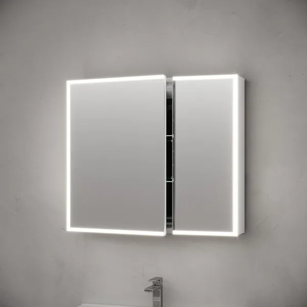 Зеркальный шкаф для ванной комнаты из алюминия SANCOS Evoke 800x700х136 мм с LED подсветкой  SC8080